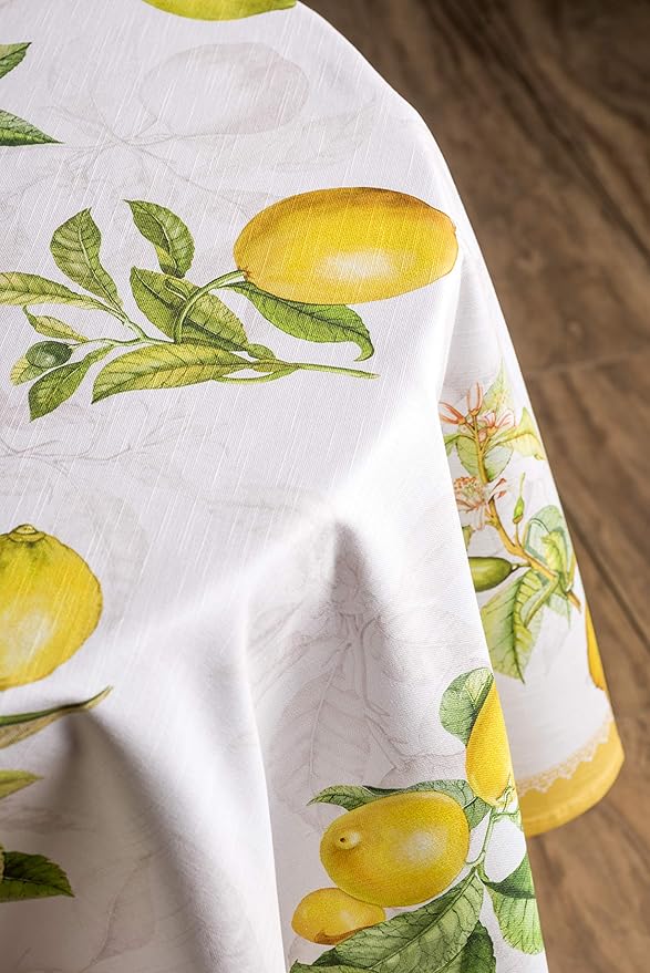 Maison d' Hermine Table Cloth Round Table 100% Cotton 69 Inches Tablecloth Reusable Decorative Everyday Use for Dining Room, Farmhouse, Home, Party, Festive & Wedding Spring Summer - Limoncello