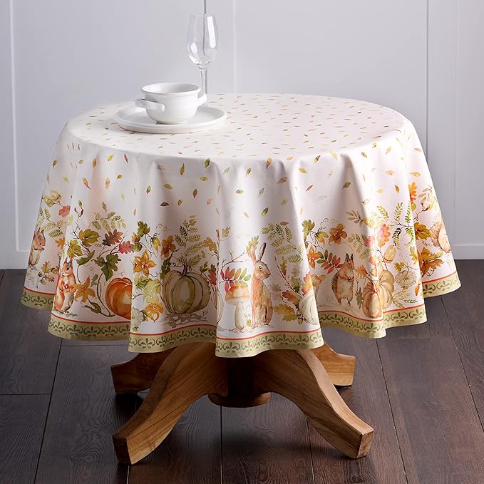 Maison d' Hermine Table Cloth Round Table 100% Cotton 63 Inches Fall Tablecloth Reusable Everyday Use for Thanksgiving Christmas Decorations Dining Farmhouse Party (Pumpkin Passion)