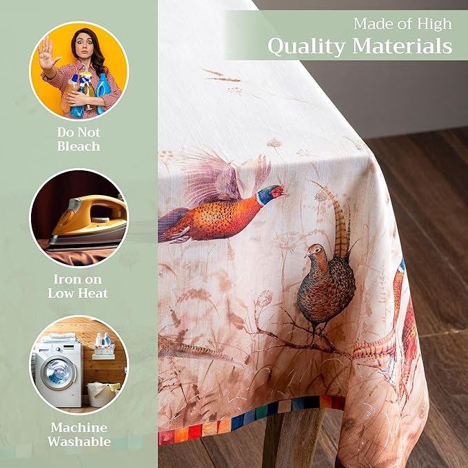 Maison d' Hermine Table Cloth Square Table 100% Cotton 54 x 54 Inches Fall Tablecloth Reusable Everyday Use for Thanksgiving Christmas Decorations Dining Farmhouse Party (Faisan D'Automne)