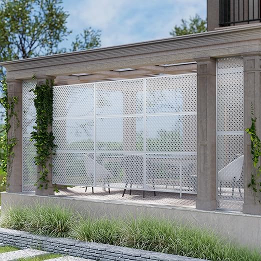 Casaphoria Metal Privacy Screen Outdoor, 72" H x 47" W Freestanding Decorative Privacy Screen for Patio Deck Balcony Garden with Stable Base, White-Jason