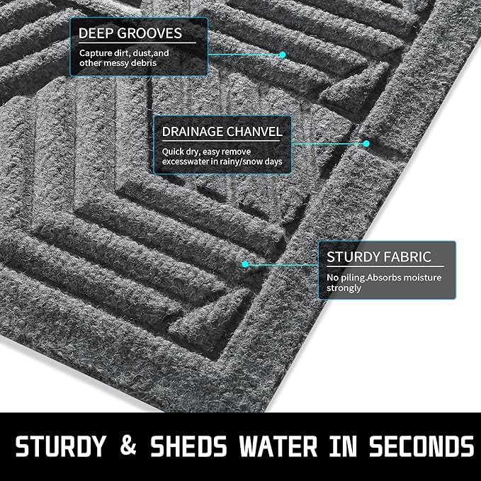 Yimobra Door Mats Outdoor 29.5x17, All-Season Waterproof Outdoor Mats for Front Door Entrance with Drainage Holes, Heavy Duty Non-Slip Doormat for Garage Patio Entryway Indoor, Black Gray