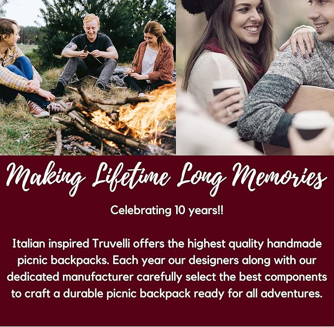 Truvelli Picnic Backpack for 2 with Blanket – 12-in-1 Insulated Picnic Basket Backpack Set with‬ Wine Holder, Cutlery & Cheese Board – Luxury Picnic Back Pack for Couples, Outdoor‬ Adventures, Gray