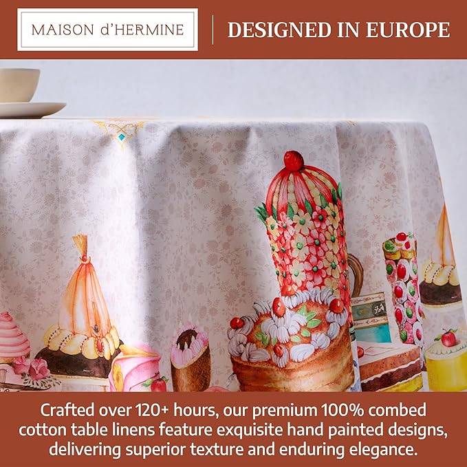 Maison d'Hermine Premium Table Cloth Round Table 100% Cotton 70 Inches Tablecloth Reusable Decorative Everyday Use for Dining Room, Farmhouse, Home, Party, Festive & Wedding - Pastries