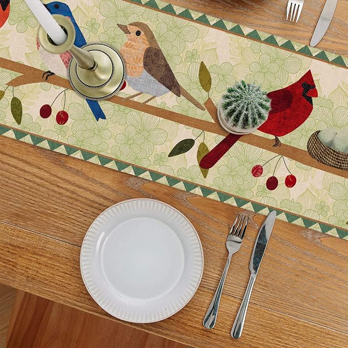 Seliem Summer Birds Tree Branches Table Runner, Cardinal Home Kitchen Dining Decor, Spring Seasonal Farmhouse Decorations Indoor Outdoor Party Supply 13 x 36 Inch