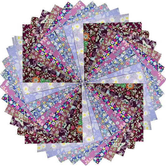 HANPATQUI 50PCS 5 x 5 inch Purple Printed 100% Cotton Fat Quarters Fabric for Sewing and Quilting Bundles Precut Fabric Square for DIY Craft Patchwork