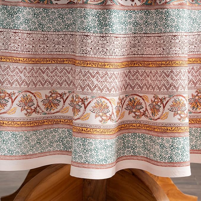 Maison d' Hermine Table Cloth Round Table 100% Cotton 63 Inches Fall Tablecloth Reusable Everyday Use for Thanksgiving Christmas Decorations Dining Farmhouse Party (Nila)