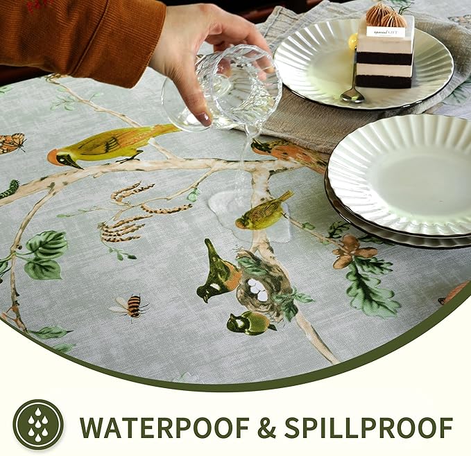 Rectangle Picnic Table Cloth, Elastic Waterproof Fitted Vinyl Tablecloths for 6 Foot Tables, Wipeable Flannel Backed Table Covers for Dining, Camping, Outdoor(Magpie,36"x72")