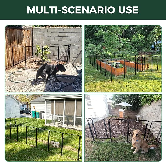 FXW Garden Fence Outdoor for The Yard – 24in(H) x 30.4ft(L) Heavy Duty Metal Animal Barrier for Dog and Rabbit, Decorative Dog Fence, 16 Panels, Black