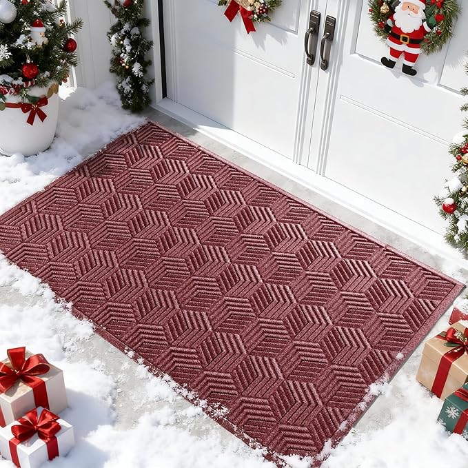 Yimobra Extra Large Door Mat 60x32, All-Season Waterproof Outdoor Mats for Front Door Entrance with Drainage Holes, Heavy Duty Non-Slip Doormat for Garage Patio Entryway Indoor, Red