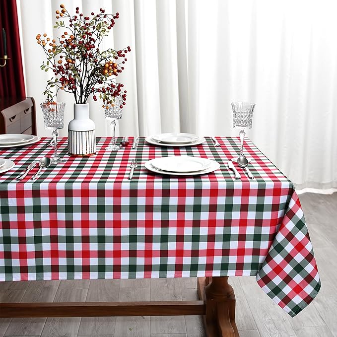 Waterproof Checkered Tablecloth Fabric - Rectangle 58x84 Inch Christmas Plaid Table Cloth for Indoor/Outdoor Use - Xmas Table Cover for Kitchen, BBQs, and Parties