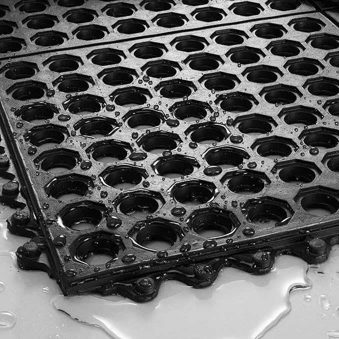 GRIDMANN Rubber Interlocking Floor Mat, 36" x 36" Non-Slip Anti-Fatigue Drainage Mat for Restaurants, Commercial Kitchens, Bar Floors, Black