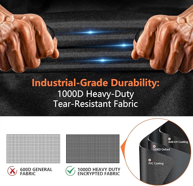 [Upgraded 1000D Heavy Duty Fabric] 36” Fire Pit Cover Round for 33”- 36” Fire Pit/Tables, Waterproof Tear & Fade Resistant Firepit Cover with Buckle, Handle, Drawstring, Air Vent (36”D x 20”H,Black)