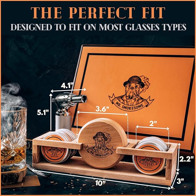 Cocktail Smoker Kit | Whiskey Smoker Kit | Bourbon Smoker kit | Old Fashioned Smoker Kit for Men with Stand, Torch & Wood Chips | Whiskey Gift for Men (No Butane Incl.)