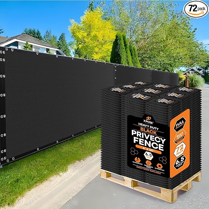 Xpose Safety Privacy Fence Screen 6’ x 50’ (72 Pack) – Heavy Duty Black Mesh with 90% Visibility Block, UV Protection – Includes Cable Ties – for Garden, Yard, Nursery, Kennel, Dog Run, Greenhouse