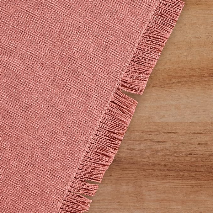 Solino Home Linen Dusty Rose Table Runner 90 Inches Long - Fringe, 100% Pure Linen Dining Table Runner 14 x 90 Inch for Valentines, Spring, Easter