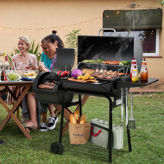 Royal Gourmet CC1830S BBQ Charcoal Grill and Offset Smoker | 823 Square Inch cooking surface, Outdoor for Camping | Black