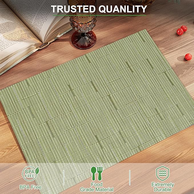 BETEAM Placemats Set of 6, Woven Vinyl Placemat for Dining Table Washable Wipeable Kitchen Place Mats Durable Indoor Outdoor Table Mats