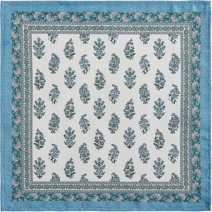 Elrene Home Fashions Tropez Paisley Block Print Coastal Stain & Water Resistant Indoor/Outdoor Cloth Dinner Napkins, Set of 4, 17"x17"