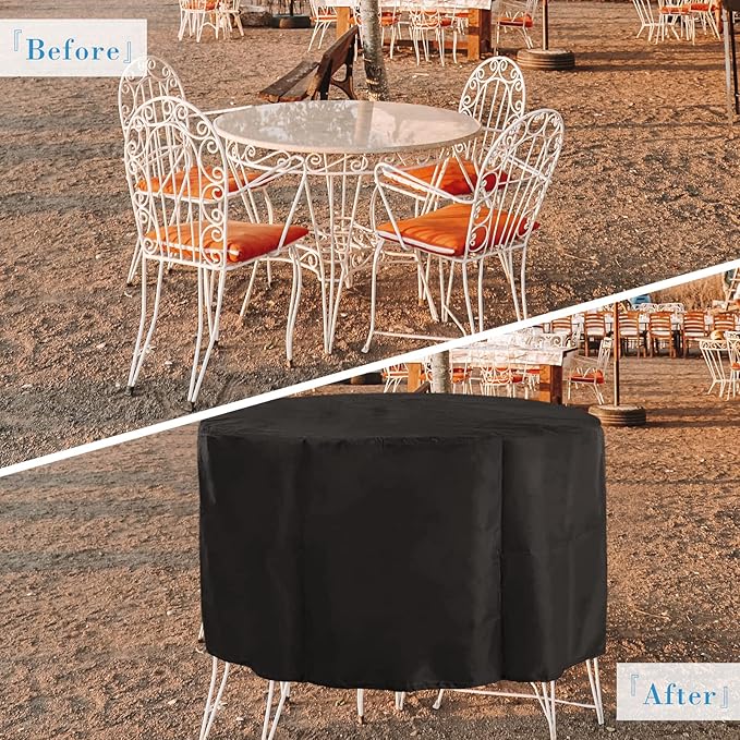 Kingling Patio Furniture Covers Waterproof, Round Patio Table Cover 90 inch Heavy Duty Outdoor Table Cover for Dining & Coffee Table Chair Set, Firepit Table All Weather Resistant Black- 90''D x43''H