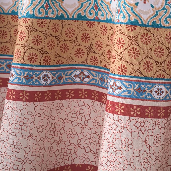 Maison d' Hermine Table Cloth Round Table 100% Cotton 69 Inches Fall Tablecloth Reusable Everyday Use for Thanksgiving Christmas Decorations Dining Farmhouse Party (Romane)