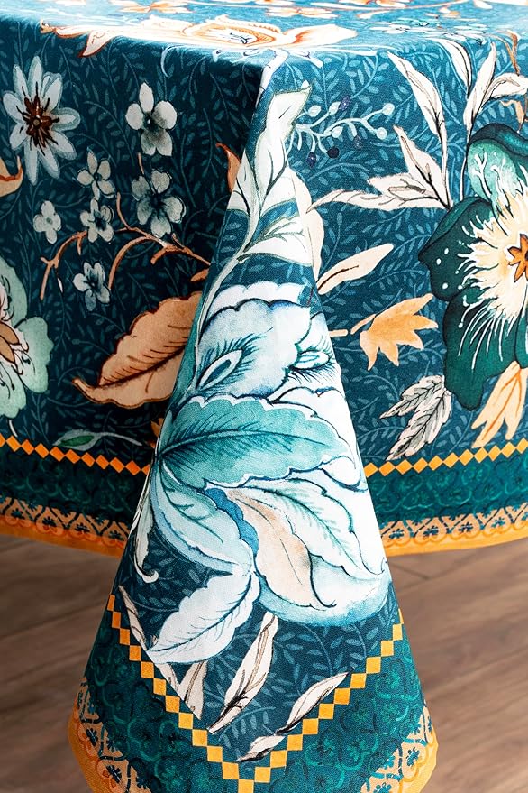Maison d' Hermine Table Cloth Rectangle Table 100% Cotton 60 x 108 Inches Fall Tablecloth Reusable Everyday Use for Thanksgiving Christmas Decorations Dining Farmhouse Party (Luxury Loft - Dark Teal)