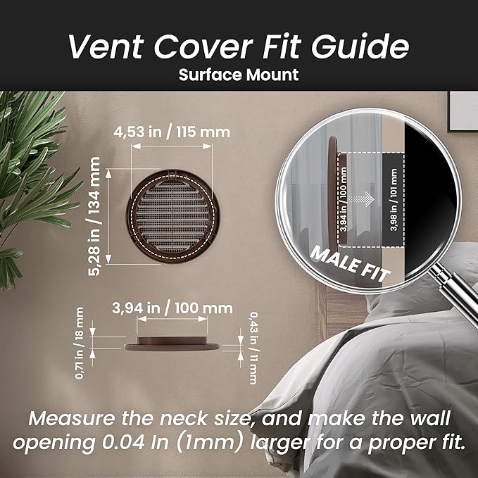 Repa Market 4 Inch (Opening) Brown Round Air Vent Cover - Pack of 10 Plastic Fresh Air Intake Vent - Grill Cover with Nylon Mesh Screen - Wall or Ceiling HVAC Return Air Register - Modern Soffit Vents