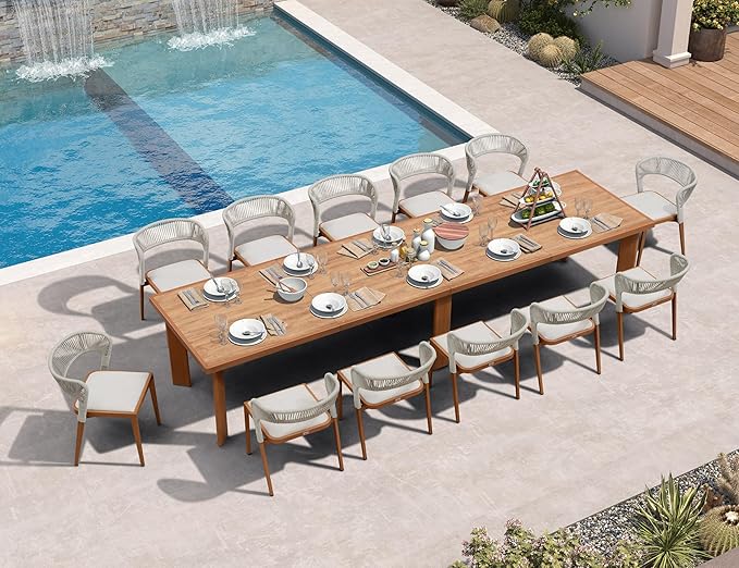 PURPLE LEAF 13 Pieces Large Outdoor Dining Set Patio Table and Chairs Set Aluminum Rattan Wicker Patio Furniture Set for Lawn Porch Deck Brown
