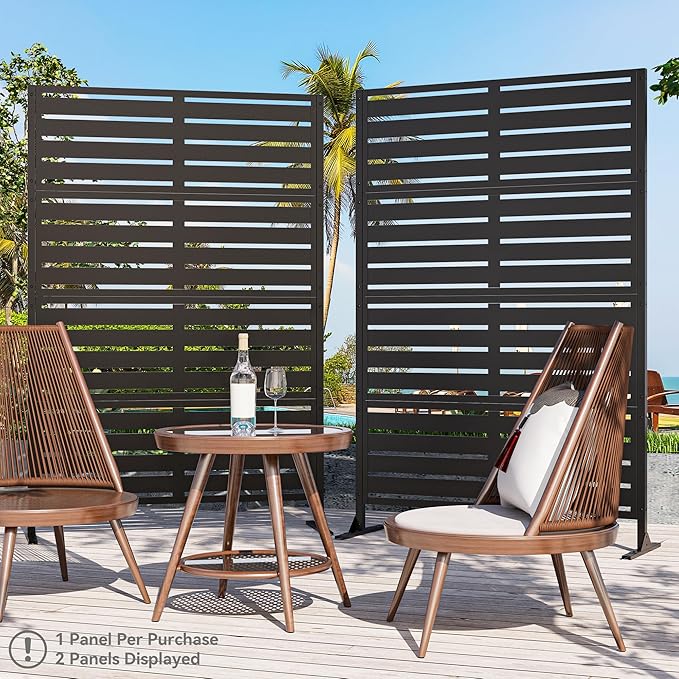 Modern Shade Metal Privacy Screen Outdoor 72" H x 48" W, Stable & Durable Privacy Fence Panels for Instant Privacy & Space Division, Freestanding Decorative Patio Screens for Outdoor, Black (1 Panel)