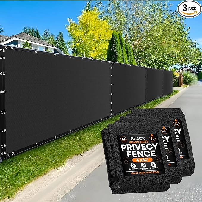 Xpose Safety Privacy Fence Screen 4’ x 50’ (3 Pack) – Heavy Duty Black Mesh with 90% Visibility Block, UV Protection – Includes Cable Ties – for Garden, Yard, Nursery, Kennel, Dog Run, Greenhouse