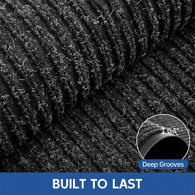 Front Door Mat, 6' x 2' Heavy Duty Indoor Outdoor Door Mat Entrance, Commercial Welcome Mats, Stain and Fade Resistant, Durable Rubber Backing, Low Profile Entry Mat for Patio, Black Stripe
