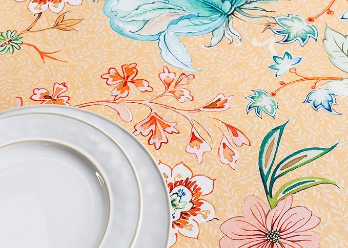 Maison d' Hermine Table Cloth Round Table 100% Cotton 69 Inches Tablecloth Reusable Decorative for Dining Room, Farmhouse, Home, Party, Festive & Wedding Spring Summer - Luxury Loft – Peach