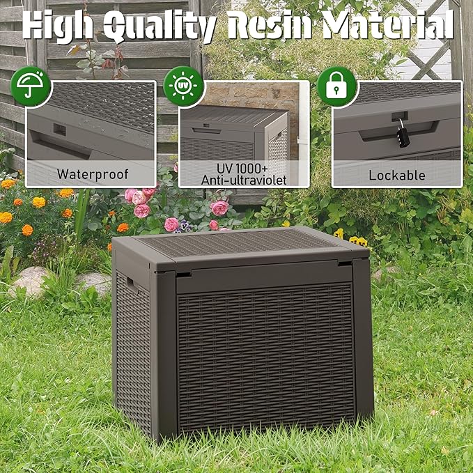 31 Gallon Outdoor Storage Deck Box Waterproof,Garden Tool,Backyard Cushion,Poolside Storage,Small Delivery Boxes for Outside,Lockable Lid,Rattan Grey