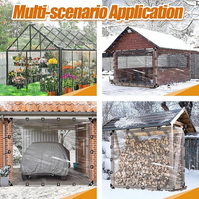 6x8ft Anti-Tear Clear Tarp Waterproof for Patio Winterizing - 2pcs Windproof Poly Tarpaulin, Heavy Duty Transparent Enclosure with Grommets for Covering Chicken Coops Greenhouse Garden Plants