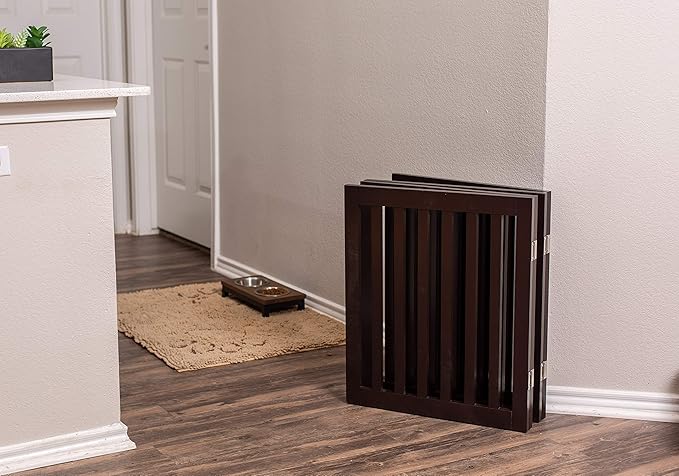 INTERNET'S BEST Dog Gate Indoor Freestanding Pet Barrier, Folding Wood Dog Fence, Extra Wide Doorway Puppy Gate, Indoor Animal Privacy Panel, Wooden Cat Fence - 4 Panel - 24", Espresso