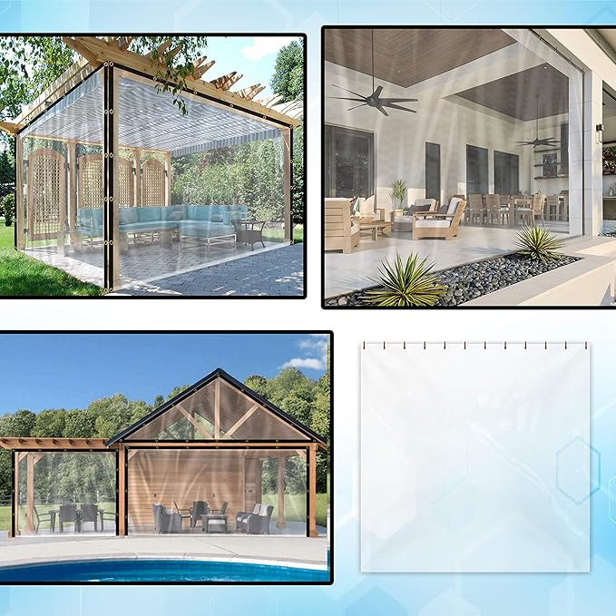 Covers & all Outdoor Clear Tarp Curtain, 18oz Clear Outdoor Curtains For Patio, Waterproof & Tear Proof Transparent PVC Vinyl Tarp with Rustrpoof Grommets for Porch, Gazebos, Balcony (4'H x 10'W feet)