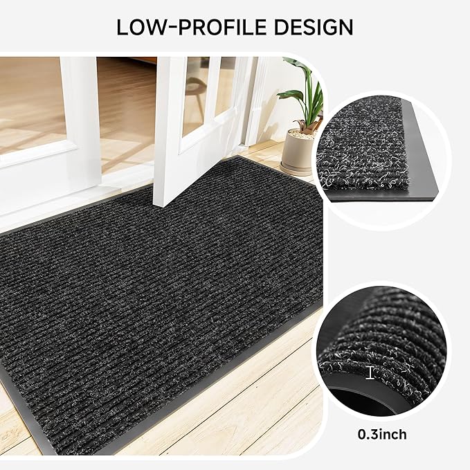 Front Door Mat, Heavy Duty Indoor Outdoor Doormat for Entryway, 48" x 36" Low Profile Outdoor Mats for Home Entrance, Stain and Fade Resistant Welcome Mat for High Traffic Area, Black