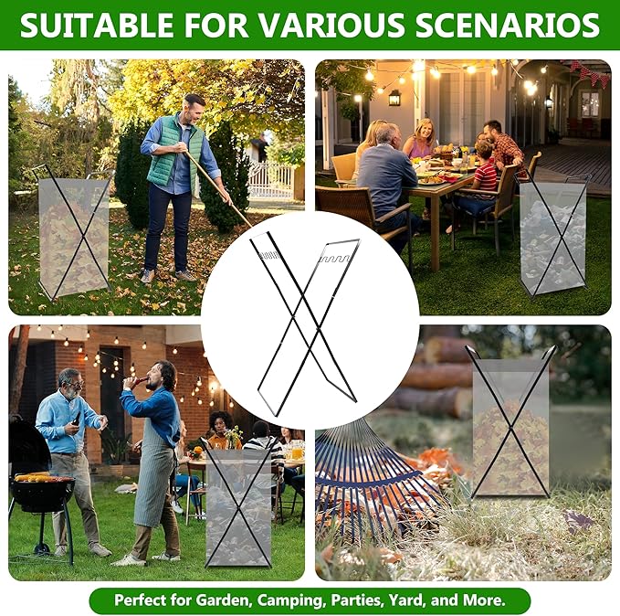 Leaf Bag Holder, Outdoor Foldable Trash Bag Holder Stand for 30–50 Gallon Yard Bags, Outdoor Cleanup, Camping & Lawn Work
