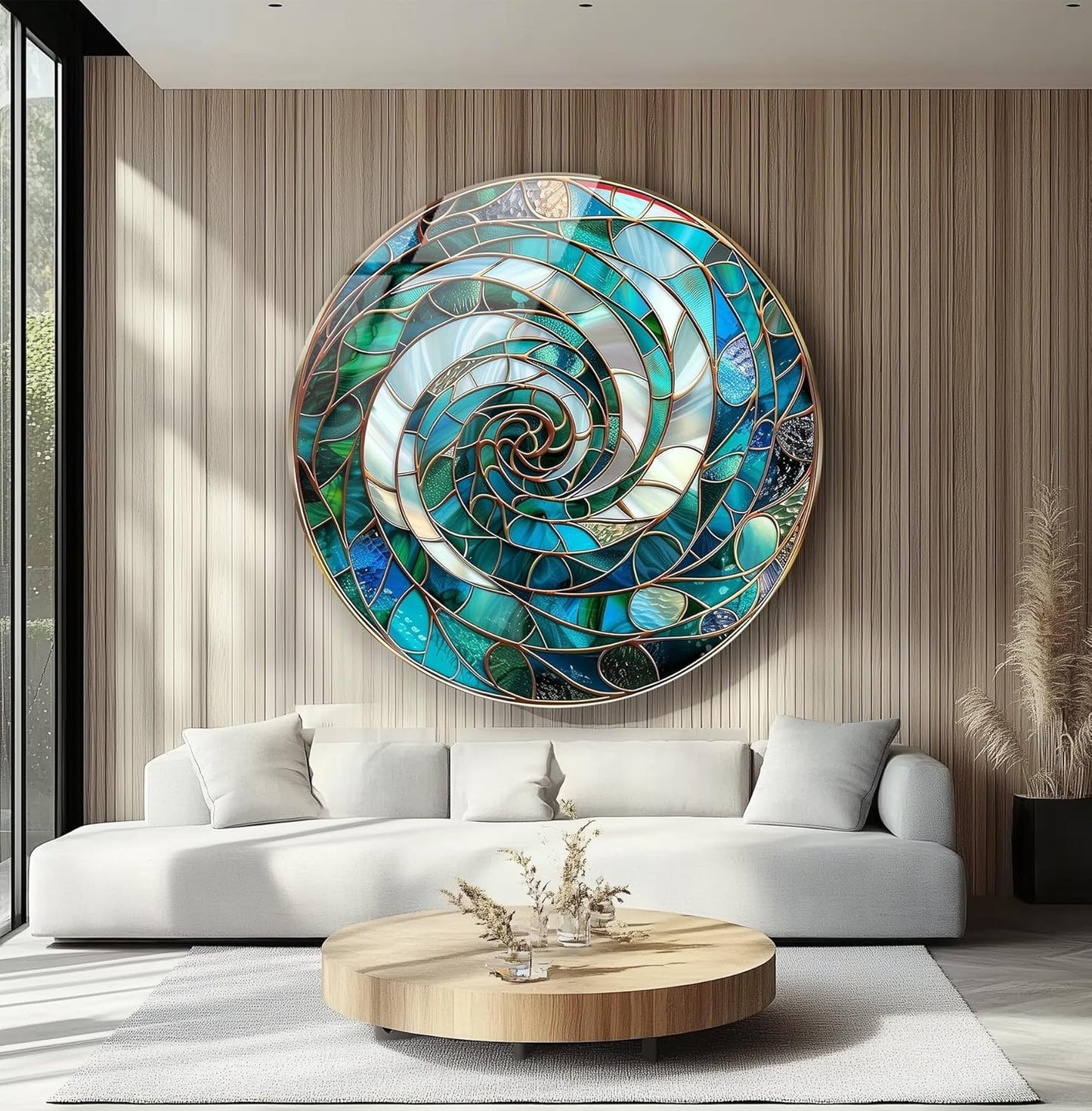 My Photostation.com 15.8''(40cm) Diameter Aqua Spiral Harmony Round Glass Wall Art Tempered Glass Printing Wall Decor Large Wall Art Wall Hangings
