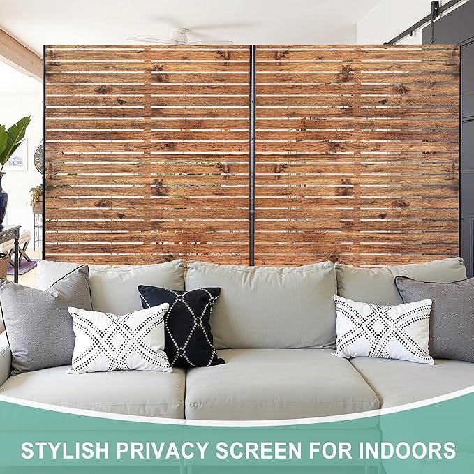 Metal Privacy Screen for Outdoor & Indoor Use, Free Standing Privacy Screen for Patio Garden Pool, 72" H x 47" W Decoative Privacy Panels, Weather Resistant, Easy Assembly (Natural Brown)