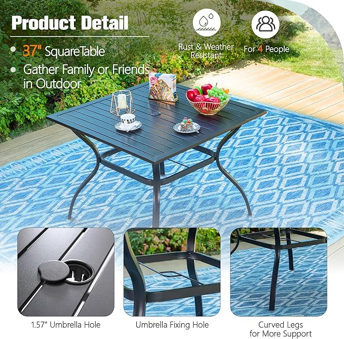 Sophia & William 5 Pieces Outdoor Dining Set with 9ft Beige Patio Umbrella, 4 Seat Patio Dining Set with Square Metal Patio Table and 4 Rattan Chairs, Patio Dining Set Set for Yard Lawn Porch