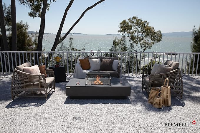 Elementi+ | Colorado Gas Fire Pit Cast Concrete 56" Rectangular Fire Table, Outdoor Fire Pit Electronic Ignition | Canvas Cover, Fire Glass and Burner Lid Included | Sunlight Yellow | Natural Gas