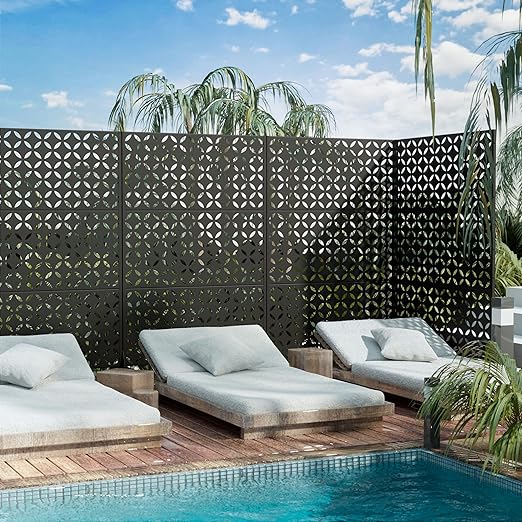 Casaphoria Metal Privacy Screen Outdoor, 72" H x 47" W Freestanding Decorative Privacy Screen for Patio Deck Balcony Garden with Stable Base, Daniel Black