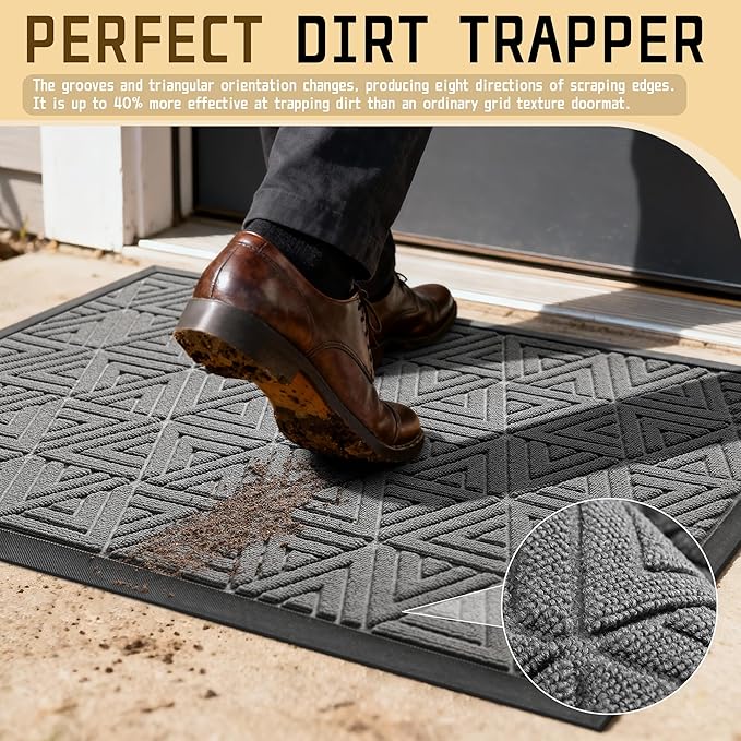 Yimobra Large Door Mat 47x24, All-Weather Waterproof Non-Slip Welcome Matt Outdoor, Heavy Duty Non Slip Doormat for Entryway for Patio and Garage Indoor, Easy Clean, Grey