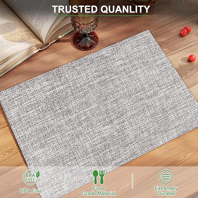 BETEAM Placemats Set of 6, Woven Vinyl Placemat for Dining Table Washable Wipeable Kitchen Place Mats Durable Indoor Outdoor Table Mats