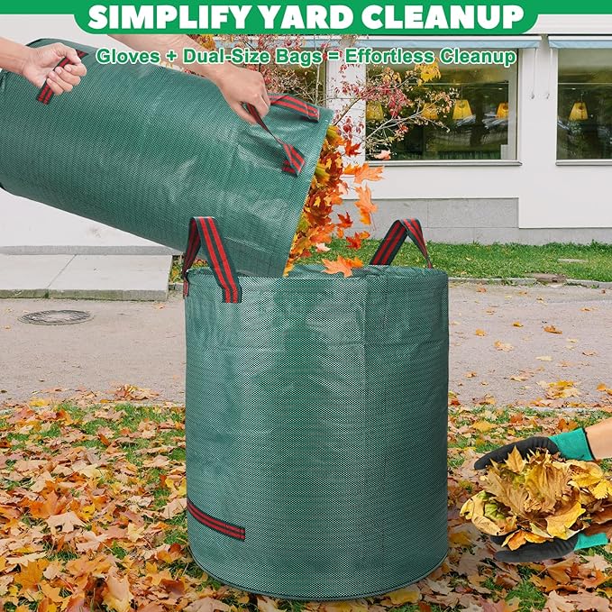 72 & 32 Gallon Reusable Yard Waste & Lawn and Leaf Bags with Handles - Tear Resistant PP Garden Trash Bags for Seasonal Cleanup, Patio, Lawn & Leaf Collection, Grass Clippings, Collapsible with Gloves