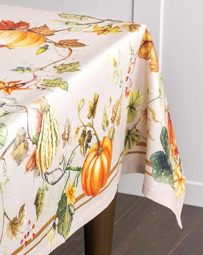 Maison d' Hermine Table Cloth Rectangle Table 100% Cotton 70 x 108 Inches Fall Tablecloth Reusable Everyday Use for Thanksgiving Christmas Decorations Dining Farmhouse Party (Potiron)