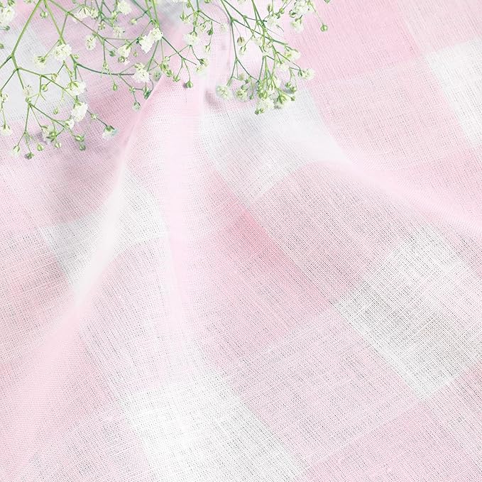 Solino Home Linen Checkered Table Runner 120 Inches Long - 100% Pure Linen Marshmellow Pink Buffalo Check Table Runner 14 x 120 Inch Ideal for Dining, Valentines, Spring, Easter