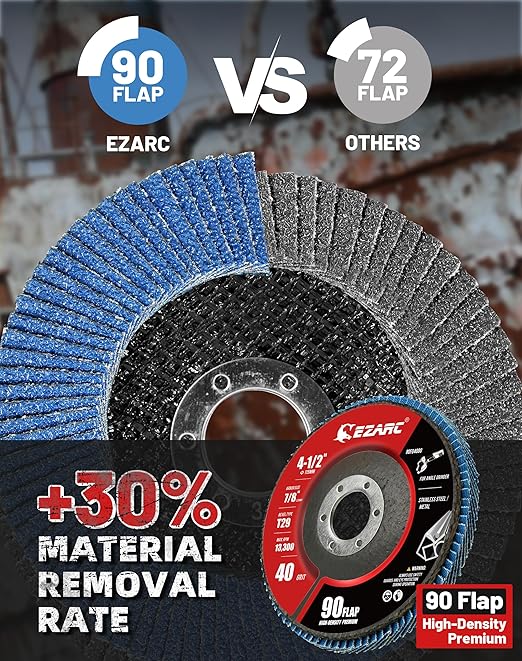 EZARC High Density Flap Discs 40 Grit, 4 1/2 x 7/8-Inch Flap Sanding Disc, Type 29 Zirconia Grinding Wheel 50 PCS for Stainless Steel, Sheet Metal