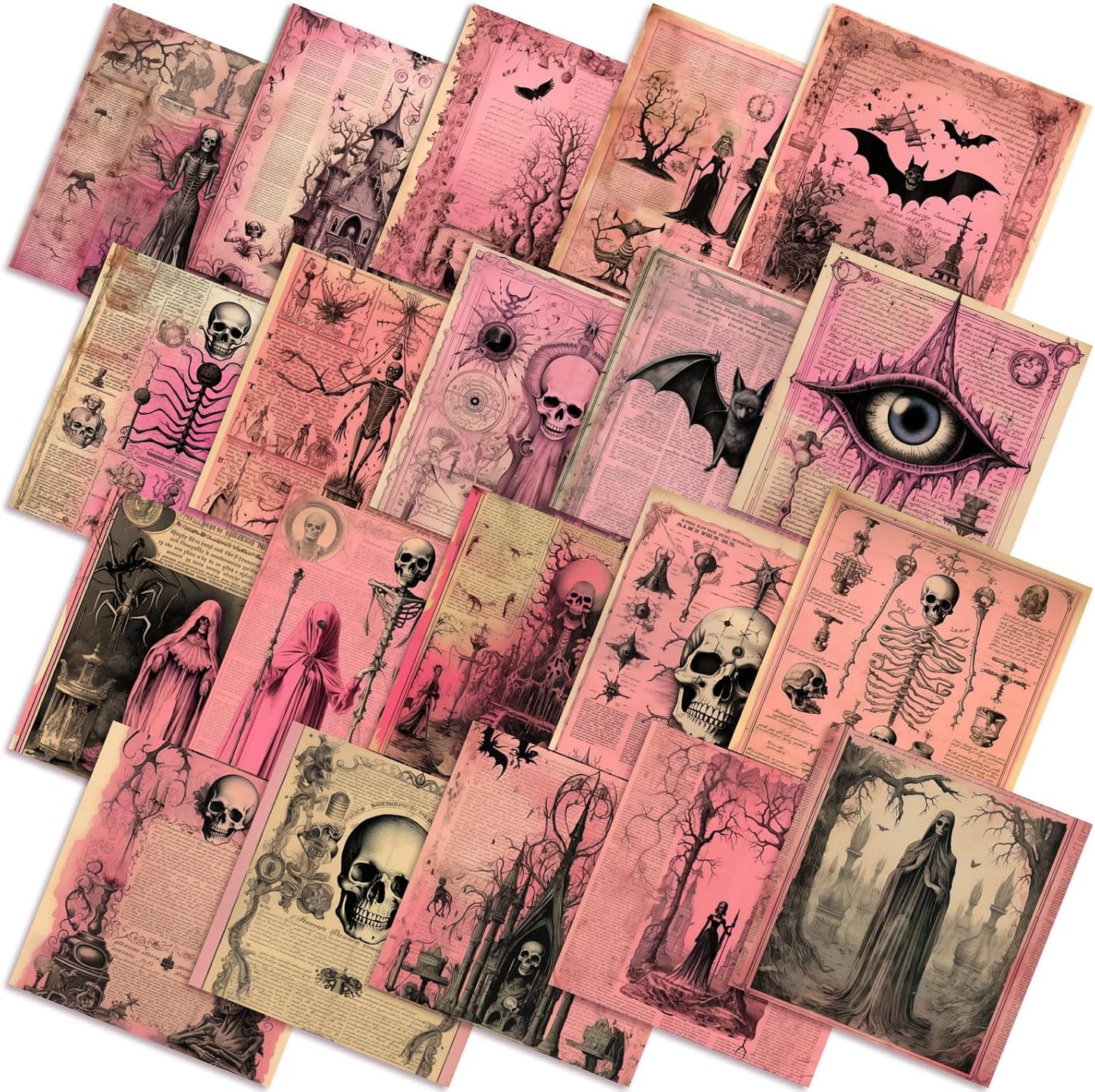 Ganeen 60 Pcs 10 x 10 Inch Pink Halloween Quilting Fabric Squares Vintage Pink Ghost Fat Patchwork Precut Strips Retro Bat Skull Fabric Bundles for Holiday DIY Craft Sewing Quilt Material Handmade