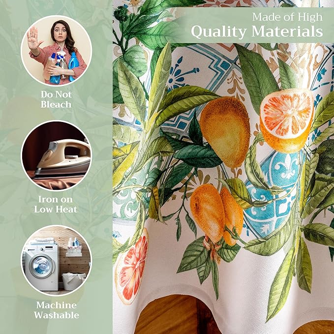 Maison d' Hermine Table Cloth Round Table 100% Cotton 63 Inches Tablecloth Reusable Decorative Everyday Use for Dining Room, Farmhouse, Home, Party, Festive & Wedding Spring Summer - Agrume